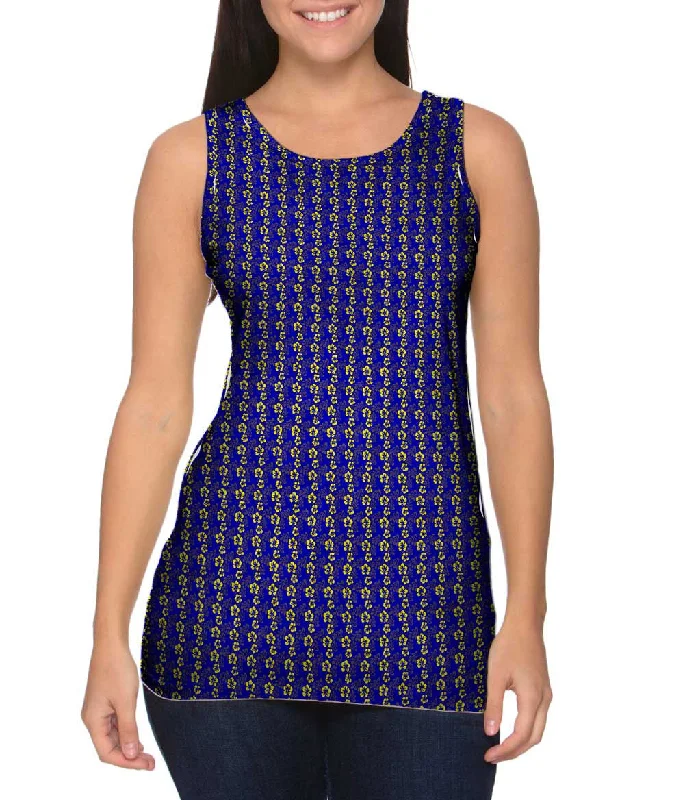 Plus Size Women's Ruffled Hem Tank Tops with Floral PrintsHawaiian Blue Yellow