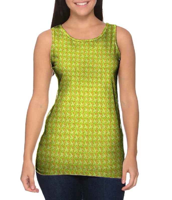 Women's Spaghetti Strap Tank Tops with Geometric PatternsHawaiian Green Brown