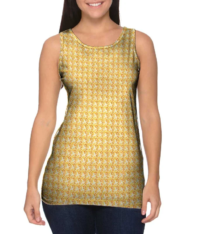 Women's Cropped Tank Tops with Vintage Band LogosHawaiian White Brown