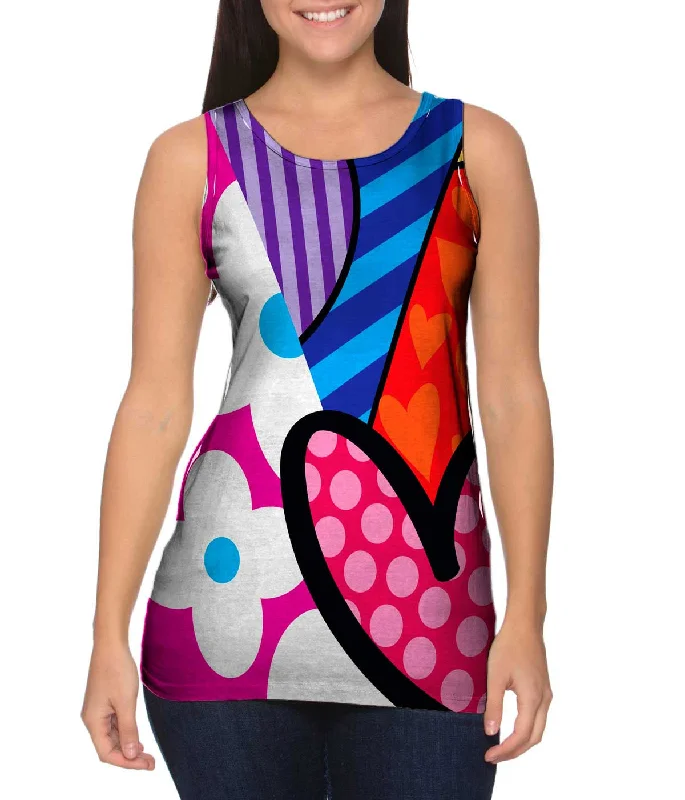Plus Size Women's Criss - Cross Back Tank Tops in Neon ColorsHearts and Flowers