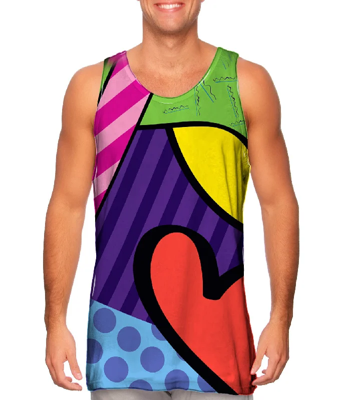 Women's Spaghetti Strap Tank Tops with Geometric PatternsHearts on Purple and Yellow Women's Spaghetti Strap Tank Tops with Geometric PatternsHearts on Purple and Yellow