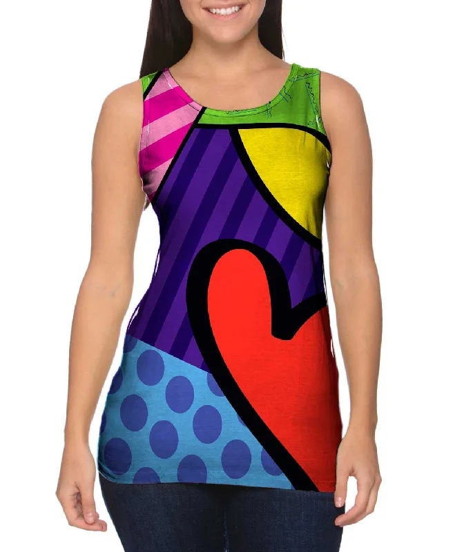 Scoop Neck Women's Linen Blend Tank Tops for SummerHearts on Purple and Yellow