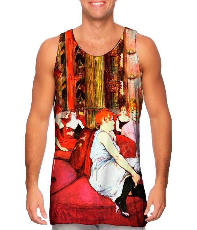 Women's Cropped Tank Tops with Vintage Band LogosHenri de Toulouse Lautrec - "Salon at the Rue des Moulins" (1894) Women's Cropped Tank Tops with Vintage Band LogosHenri de Toulouse Lautrec - "Salon at the Rue des Moulins" (1894)