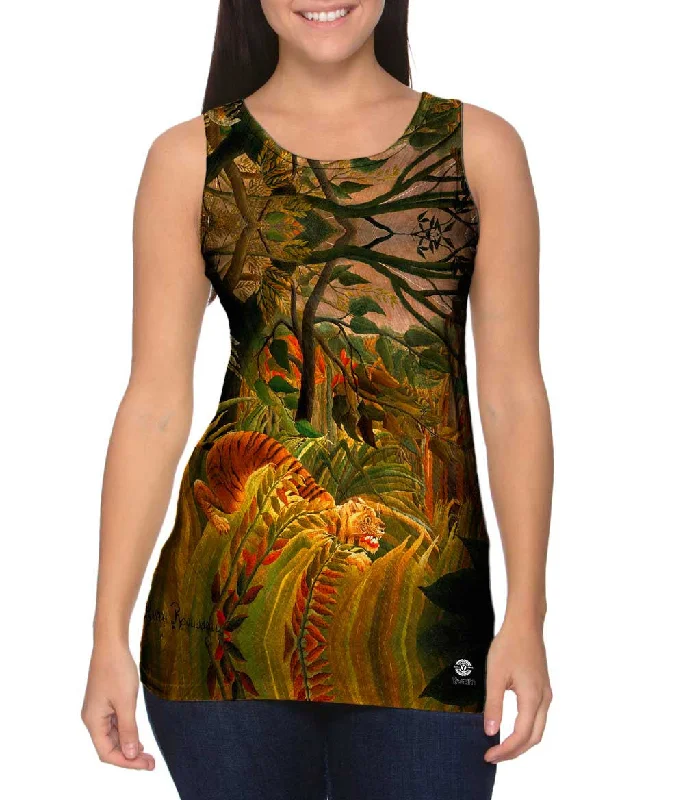 Women's Button - Down Tank Tops in Striped PatternsHenri Rousseau - "Tiger in a Tropical Storm" (1891)
