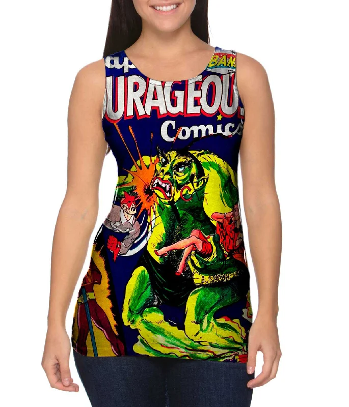 Plus Size Women's Glitter - Trimmed Tank Tops for Party NightsHero Captain Comic Retro