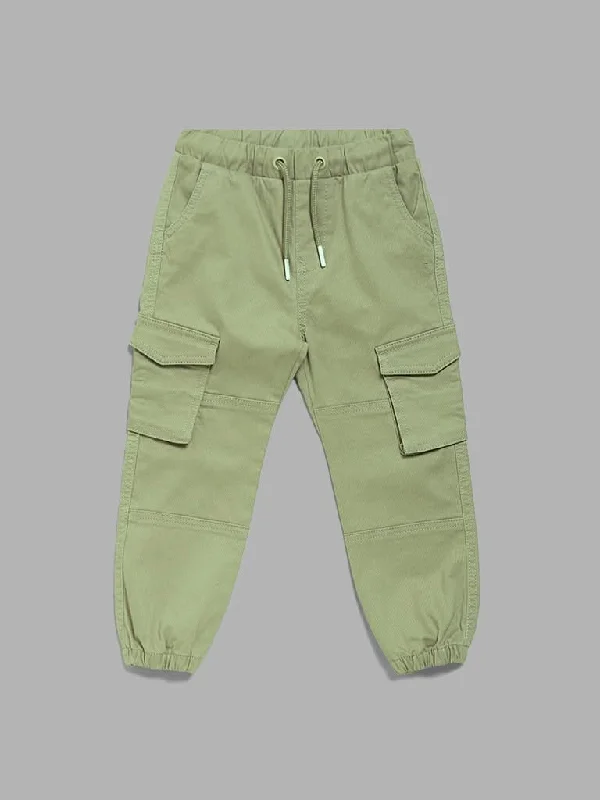 HOP Kids Solid Green Cargo Joggers