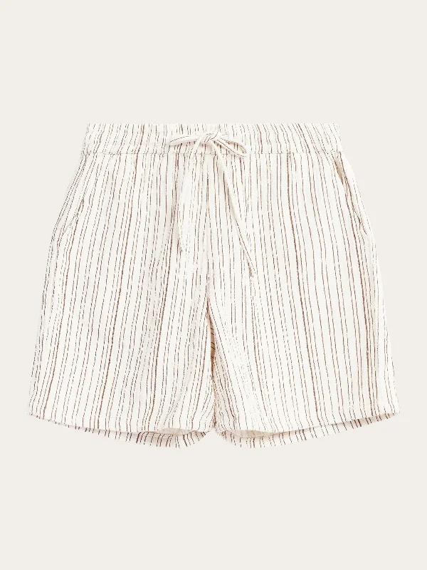 POSEY wide mid-rise wrinkle stripe shorts - GOTS/Vegan - Brown stripe