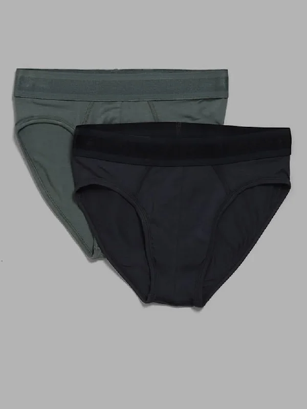 WES Lounge Grey & Green Briefs - Pack of 2