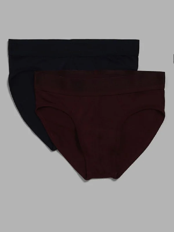 WES Lounge Navy & Maroon Briefs - Pack of 2